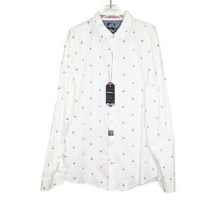 Drill Clothing Company White Button Up Shirt Skull With Sunglasses Pattern NWT